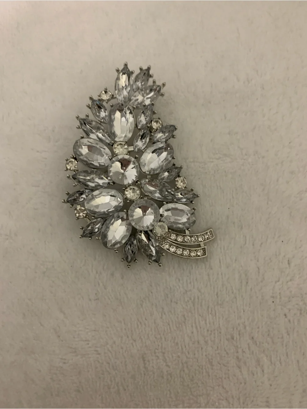Crystal Cluster Silver-Tone Brooch - Clear Crystal Floral Pin